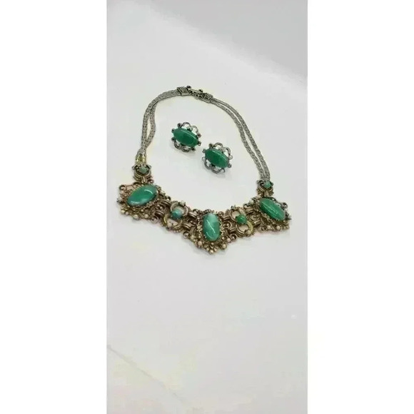 VTG Selro Selini unsigned Emerald Green Cabochon Necklace & Earrings Catalog Pc - Picture 13 of 16